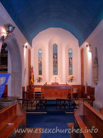 St Peter & St Paul, Dagenham Church - The original C13 chancel, with three stepped lancet windows, all topped by a Reckitt's blue plaster ceiling.
