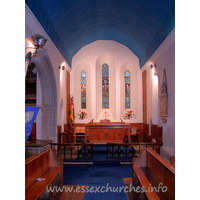 St Peter & St Paul, Dagenham Church - The original C13 chancel, with three stepped lancet windows, all topped by a Reckitt's blue plaster ceiling.
