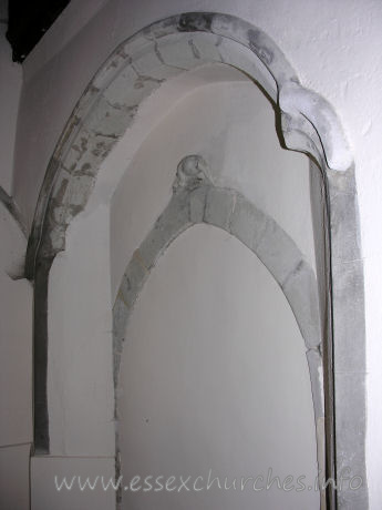 St Laurence, Blackmore Church - One of two blocked doorways at the E end of the S aisle. Either this, or the doorway to it's left, would have led into the cloister.