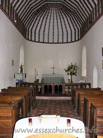 St John the Baptist, Little Maplestead Church - The chancel, with the small pews that fit two people.

