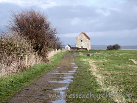 , Bradwell-juxta-Mare% Church - From being disappointed that the weather was being so yucky, 
my mood changed very quickly. The sky seemed determined to be special, and I was 
soon treated to one of those gloomy skies ahead with the sun shining brightly 
from behind me.
