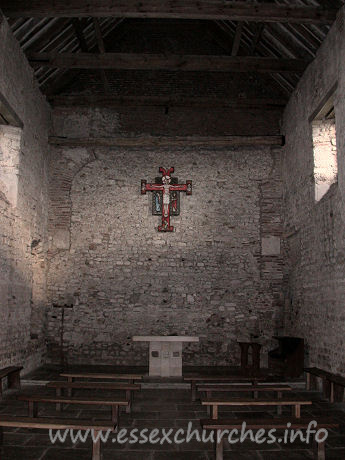 St Peter-on-the-Wall, Bradwell-juxta-Mare  Church - The interior, looking east towards the altar.
