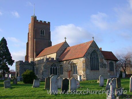 St Andrew, Rochford Church - This SE view of the church shows the 'show side'. The stone and flint chequerwork battlements are clearly visible in this picture.