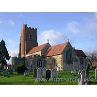 St Andrew, Rochford Church - This SE view of the church shows the 'show side'. The stone and flint chequerwork battlements are clearly visible in this picture.