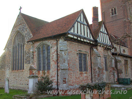 St Andrew, Rochford Church - The chancel chapel is of red brick, with half-timbered gables.