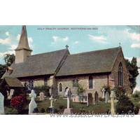 Holy Trinity, Southchurch Church - And again, the Norman church, before enlargement, seen here 
from the south.
Postcard - The IXL Series
