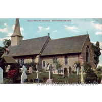 Holy Trinity, Southchurch Church - And again, the Norman church, before enlargement, seen here 
from the south.
Postcard - The IXL Series
