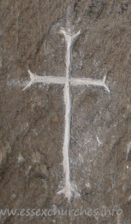 St Andrew, South Shoebury Church - A cross, scratched into the wall around the S doorway.
I was informed that this is a sign that a church has been 
consecrated.
