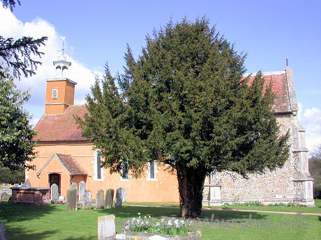 St Mary the Virgin, Tilty Church - Another fine Essex church under threat from airport expansion 
plans [at the time of writing, St Laurence & All Saints, Eastwood was also under 
threat].
At this church, the threat is from the Stansted Airport 
expansion.
Here we see Tilty church from the south, rather obscured!
