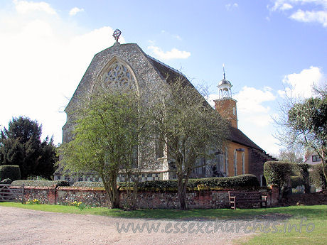 St Mary the Virgin, Tilty Church - The first [on-foot] view of the church, from the modest 
car-parking area, is of the exterior of the East End. Instantly, the building 
strikes one as being 'different'. It seems that the 'larger than usual' chancel 
may be the cause here.
