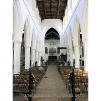 St John the Baptist, Thaxted Church - From Pevsner: "The arcades are the earliest element of the 
church. They date from c1340. The piers are quatrefoil with very thin shafts in 
the diagonals."
