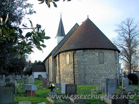 St James the Less, Hadleigh Church - This largely unaltered Norman church sits amidst a constant 
swathe of traffic upon the busy A13 London-Southend main road. The church and 
grounds actually form an island between the east and westbound carriageways. The 
church is likely to have been built during the reign of King Stephen, 1135-54. 
Although some parts of it have been restored, it remains as good an example of a 
complete small Norman church as any in England. The church was built around 100 
years before nearby Hadleigh castle, and the thickness of the walls suggest that 
in addition to its religious purposes, it was also built with defence in mind.
