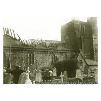 St Giles & All Saints, Orsett Church - Fire at Orsett Church, July 1926
Both Orsett and Tilbury fire brigades were in attendance at the fire which caused serious damage to the church, much of the roof was destroyed, ancient stained glass was also destroyed.
This image was supplied by Steve Pavitt. The original source 
is, as yet, unknown, but will be credited ASAP.
Please visit Steve's superb website,
Bygone Grays Thurrock.
