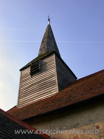 , Aythorpe%Roding Church - The church sports a C15 belfry with broach spire.