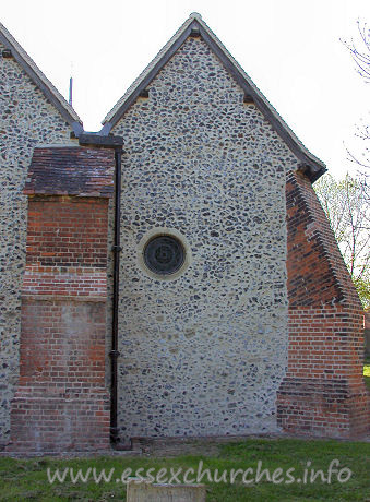 St Michael, Aveley Church - A most peculiar window exists at the end of the N chancel chapel. Not a pretty sight in my opinion. I can only assume that this glass would 'make more sense' from inside the church.