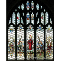 St Andrew, Hornchurch Church - 
	
		Image reproduced by kind 
	
	
		permission of Julie Archer.
	

From the church's own website
The E window replaces one destroyed by enemy action in the second world war and is dedicated to the memory of Thomas Mashiter. It shows the arms of the Dioceses of Rochester, London, Chelmsford and St Albans and those of the county of Essex and the Urban District of Hornchurch. From L to R this window shows: Edward the Confessor in front of Westminster Abbey holding in his left hand a ring, referring to the legend of Have-a-ring. Next St Andrew, in the centre Christ standing on the shores of a lake, next St Peter and on the extreme right William of Wykeham with New College Oxford in the background. The theme is "Follow me and I will make you fishers of men". The window was designed by Gerald Smith and made by the Nicholson Stained Glass Studio on 1954.