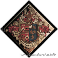 St Germain, Bobbingworth Church - For Capel Cure, of Blake Hall, who married, in 1822, Frederica, daughter of Lt.-Gen. Cheney. of Langley Hall, Derby, and died 1st February 1878, aged 80.
 
Details taken from Hatchments in Britain: 6, Edited by Peter Summers