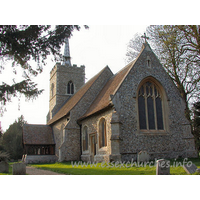 St Edmund, Abbess Roding Church - From this SE view can be seen the C15 chancel in front of the C14 nave.
The E window is the result of the 1867 restoration.