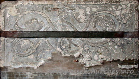 St Edmund, Abbess Roding Church - This side of the font shows a unusual trail shape.