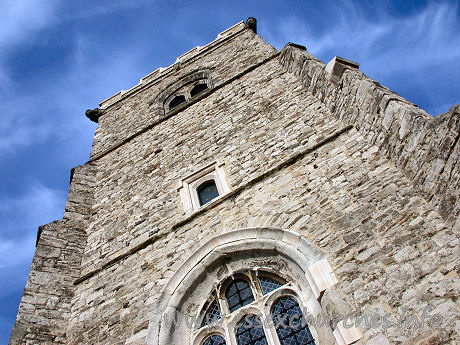 St Michael, Fobbing Church - 


The C15 tower - this shot seems to indicate that the top 
belfry opening does not align properly with the other two windows.





