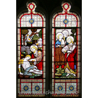 St Catherine, Wickford Church - This double window in the south wall depicts the disciples in the corn fields, and the parable of the Good Samaritan.