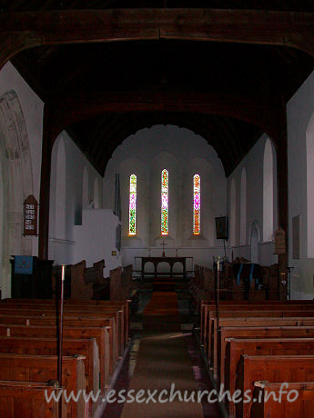 St Mary, Broxted Church - The chancel has its original lancet windows, though the nave 
has no early features.

