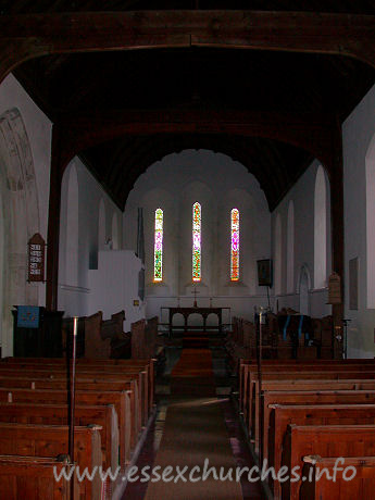 St Mary, Broxted Church - The chancel has its original lancet windows, though the nave 
has no early features.

