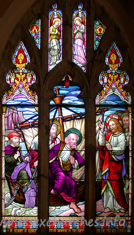 St Peter, Paglesham Church - 


This East window shows St Peter walking on the water. It is a 
memorial to George F. Browning, who died aged 73, June 7th 1878.


