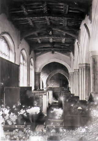 St Peter & St Paul, St Osyth Church - The North Aisle
 
Presented by Kathleen Norman, in loving memory of her father, Arthur Norman, who took the photographs before the last restoration - in 1900.
From a photo on display in the church.