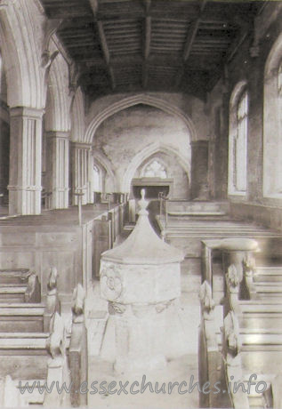 St Peter & St Paul, St Osyth Church - The South Aisle
 
Presented by Kathleen Norman, in loving memory of her father, Arthur Norman, who took the photographs before the last restoration - in 1900.
From a photo on display in the church.