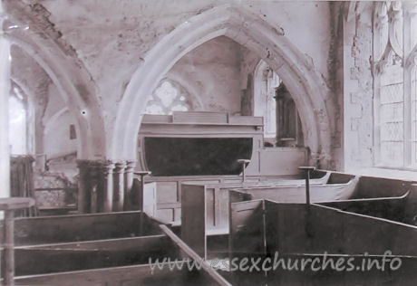 , St%Osyth Church - St Clere's Pew (called the Opera Box)
 
Presented by Kathleen Norman, in loving memory of her father, Arthur Norman, who took the photographs before the last restoration - in 1900.
From a photo on display in the church.