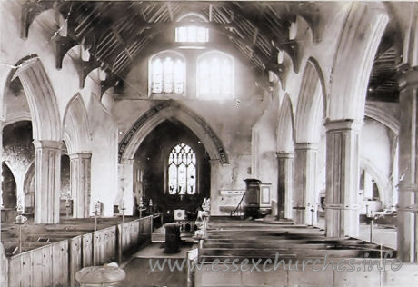 , St%Osyth Church - The Nave
 
Presented by Kathleen Norman, in loving memory of her father, Arthur Norman, who took the photographs before the last restoration - in 1900.
From a photo on display in the church.