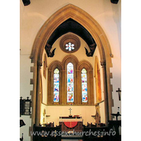 St Mary, Langdon Hills New Church - Above the lancet windows in the chancel, at either side, can be seen two angels. There are, in fact, eight angels in the chancel, and eight in the nave.
This image was supplied by Ken Porter.


