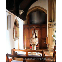 St Mary, Langdon Hills New Church - The font now stands in the Lady Chapel. The unusual wooden lid is dedicated to Thomas Monk who was a church warden.
�In memory of Thomas Monk who fell asleep, Feb 22nd 1919�
This image and supporting text was supplied by Ken Porter.


