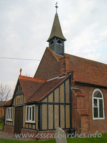Holy Trinity, North Fambridge Church - 


The W front was much altered in 1890, with the addition of 
half-timbering and pebbledash.







