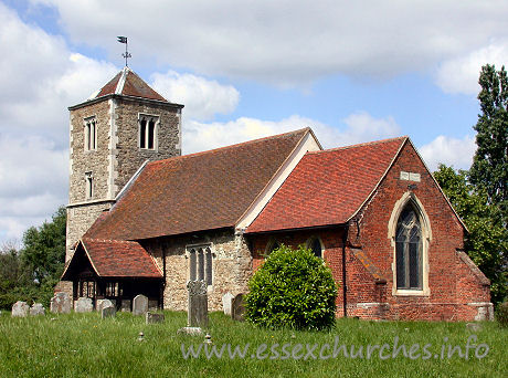 Holy Cross, Basildon Church - 


When one thinks of Basildon, it is not usually a historic 
image like this that comes to mind. However, Basildon did exist before becoming 
... well ... the Basildon that we know today. And Holy Cross formed the parish 
church of the original parish of Basildon. 
This view from the SE shows the church off in its full glory. 
Here can be seen the unbuttressed W tower, the 14th century nave, and the 
chancel that was rebuilt in brick in 1597.








