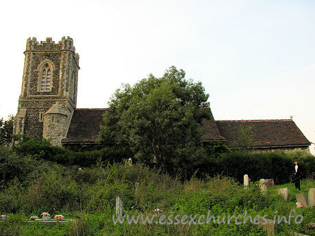 St James, West Tilbury Church - 


The S side of the church. The lovely Julie poses for us in 
front of the chancel.
The churchyard, or, at least, the Church of England part of 
it, is in a rather dilapidated state. It is a shame, as there have been some 
recent (1997) burials here.











