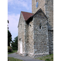 St Nicholas, Great Wakering Church - From Pevsner: "The most singular feature of this church is 
the two-storeyed C15 W porch added to the Norman W tower. This is an Early Saxon 
motif, and one wonders what can have been the reason for introducing it here? 
Older foundations, or simply some obstacle in the way of a two-storeyed S 
porch?"
