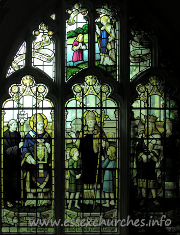 St Mary the Virgin, Great Bardfield Church - A rather dark window to photograph.
This window represents the introduction of Christianity into England from Italy.
In memory of Lionel Lampet, vicar of this parish 1867-1921.