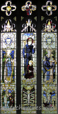 St Mary the Virgin, Great Bardfield Church - N aisle, representing the Three Great Teachers of the Blessed Trinity.
St Patrick, St Augustine of Hippo and St Athanasius.