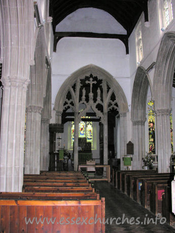 , Great%Bardfield Church - Looking E inside the church, the chief treasure can clearly be seen.