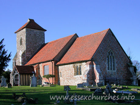 St Andrew, Ashingdon Church - 


There has, for many years, been some controversy over the 
actual location of the battle that saw King Cnut of Denmark triumph over Edmund 
Ironside, King of England. What is know is that this battle took place on 18 
October 1016, at a place called Assandun. 
It is also known that around four years after this battle, 
King Cnut had a minster built at the site, where prayers for the souls of those 
killed on both sides were to be offered. This minster was constructed 'of stone 
and lime'.
The brick East wall of the chancel can be dated to around 
1500, due to black diapering, just visible here. 
The brick south window in the nave is 18th century.














