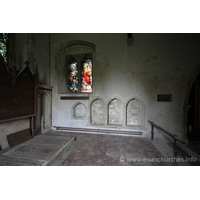 St John the Baptist, Mucking Church - The sedilia and piscina - very close to the current floor level, indicating that the chancel floor was at some time raised.