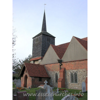 St Laurence & All Saints, Eastwood Church - 


Tower - added early 13th century - upper part replaced by 
timber bell turret pre-1770. 
Brick South porch - 16th century, housing original 13th 
century south door.















