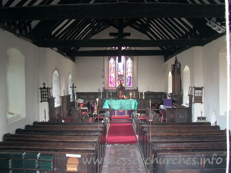 St Peter, Nevendon Church - 


Courtesy of a small, but low window, I was able to get this 
shot of the interior even though the church was closed. The roof is C15.

















