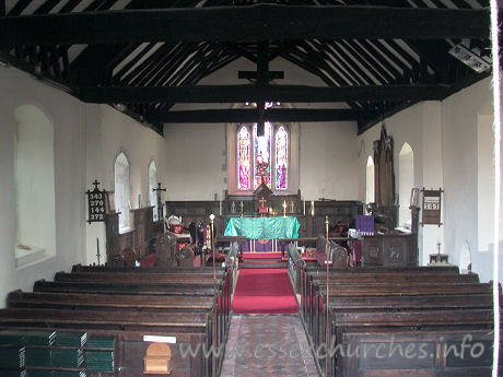 St Peter, Nevendon Church - 


Courtesy of a small, but low window, I was able to get this 
shot of the interior even though the church was closed. The roof is C15.

















