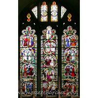 St Margaret of Antioch, Margaretting Church - From Pevsner
"In the three-light E window the Tree of Jesse, much 
restored, yet impressive as a complete C15 composition : four medallions with 
two figures each in the side lights, Jesse, three medallions, and the seated 
virgin in the centre light."




