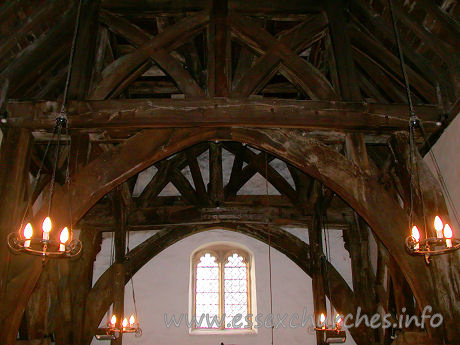 St Giles, Mountnessing Church - A view of the belfry interior, which stands as an independent 
timber structure.



