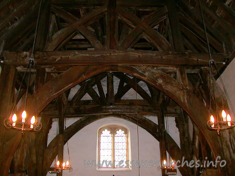 St Giles, Mountnessing Church - A view of the belfry interior, which stands as an independent 
timber structure.



