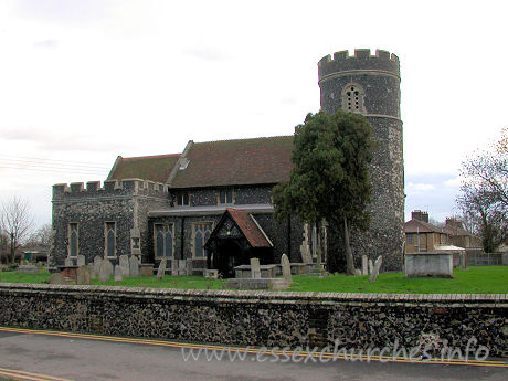 St Nicholas, South Ockendon Church - The two most striking features of this church are surely:

	
	the round tower - one of only six in Essex
	
	the cladding of 1866, in East Anglian black knapped flint.




